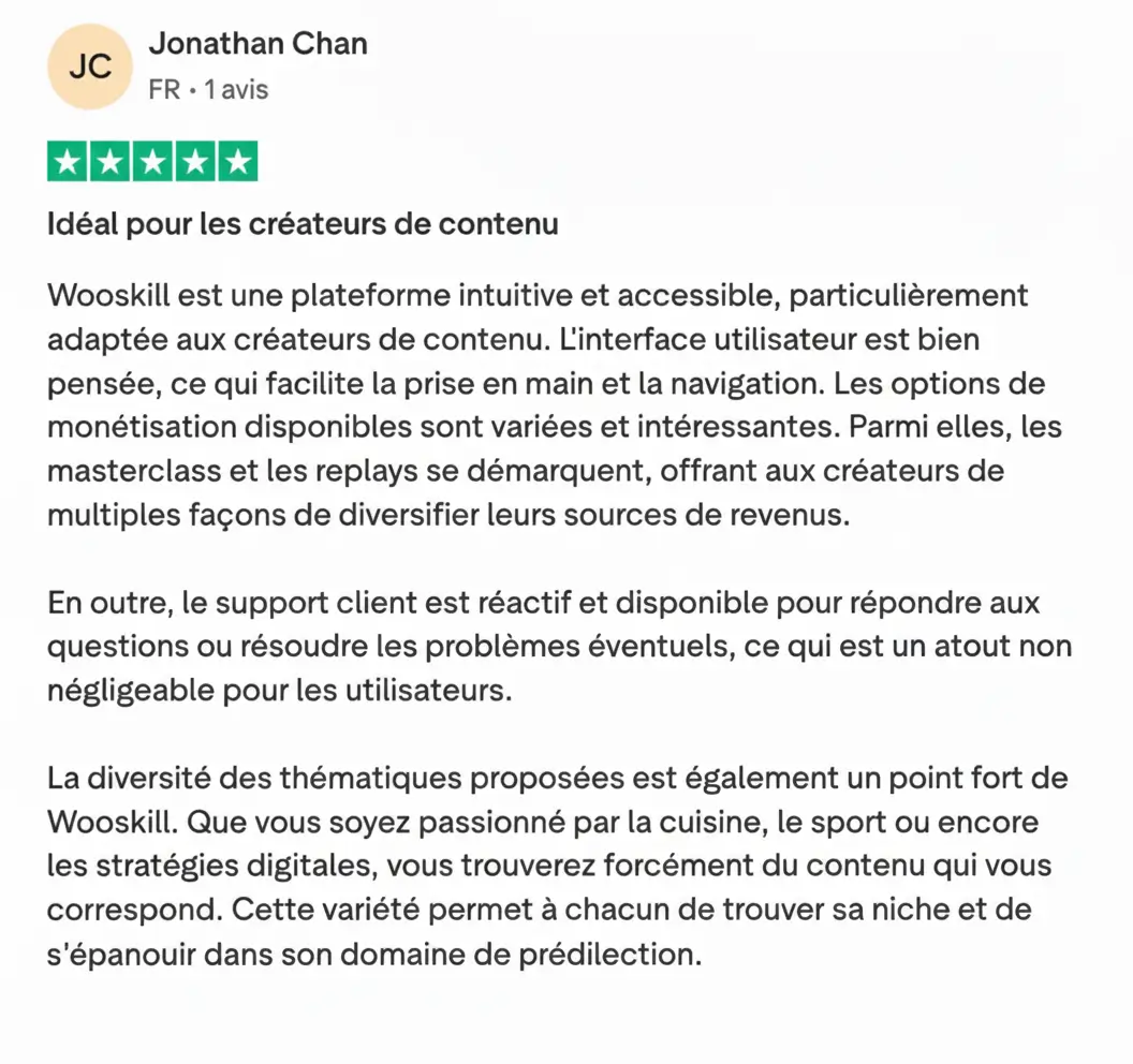 Coach en ligne témoignant des résultats obtenus avec son Woo Store Wooskill